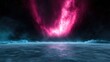 © Pinklife - A stunning cosmic scene featuring a vibrant pink nebula illuminating the starry sky above a frozen landscape, evoking feelings of wonder and awe in the vast universe.