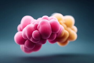 Poster - Abstract cellular structure with pink and golden hues. Represents growth, biology, or connection. Ideal for science, health, or technology visuals.