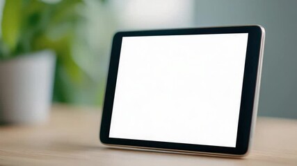 Poster - Digital Tablet Displaying Envelope Icon on Colorful Background with Plant in the Background for Communication Concepts