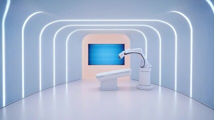 Poster - Futuristic Automated Workspace with Robotic Arms and Illuminated Archways in Minimalist Design Environment