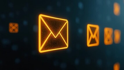 Poster - Digital Email Icon with Neon Glow on Dark Background for Communication and Technology Themes