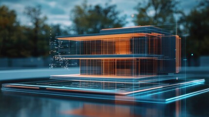Poster - AI-generated architectural rendering on ultra-thin digital tablet, highlighting precision and modeling layers