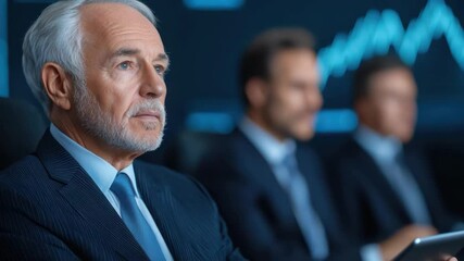 Aufkleber - Executive Leader in Formal Attire Attending Business Meeting with Modern Background and Colleagues Discussing Strategy