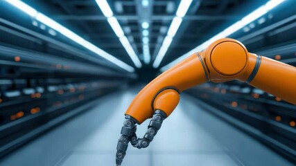Poster - Advanced robotic arm in a futuristic setting with glowing details and sleek design for technology-related concepts