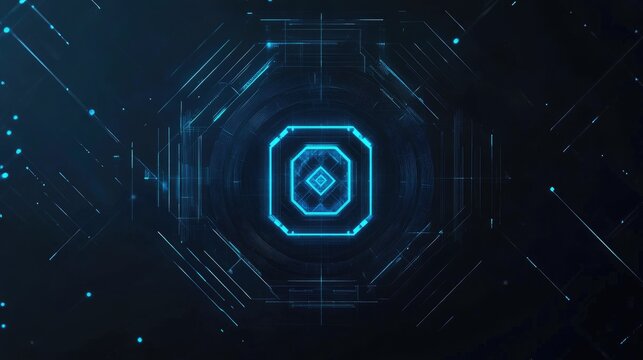 Futuristic typography-based logo with neon blue glow and glitch effects, ideal for high-tech startup branding