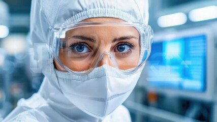 Poster - Laboratory Scientist with Protective Gear Working in Research Facility Focusing on Chemical Experimentation and Analysis