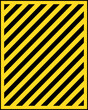 © drik - A vertical rectangle background with medium thickness diagonal yellow and black stripes and a black contour border.