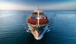 © Patti - aerial front view of a large loaded container cargo vessel traveling over calm ocean origami isolated with white highlights