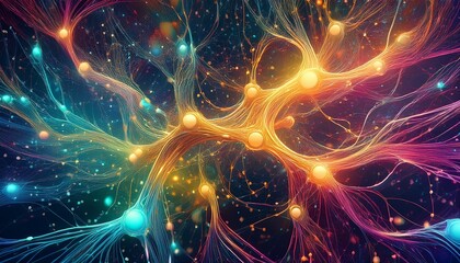 Fototapete - abstract representation of colorful artificial neural networks in action