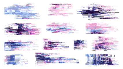Fototapete - Glitch elements vector pixel art collection for digital decay effect. Abstract geometric design for screen distortion. Vector graphics.