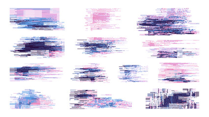 Fototapete - Abstract colorful glitched geometric shapes pattern. Digital distorted data background elements. Modern error signal graphic for tech concept. Vector graphics.
