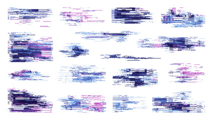 Fototapete - Vector glitch elements for graphic design. Abstract digital disturbance lines for modern art. Cyberpunk visual effect. Vector graphics.