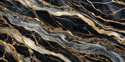 Poster - Elegant black and gold marble texture with swirling veins