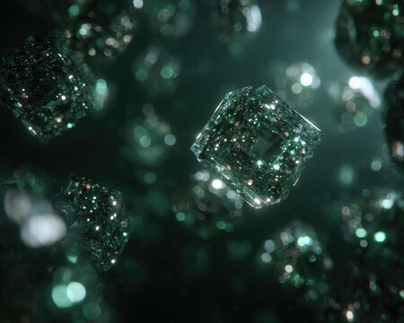 Abstract Glowing Teal Cubes In Dark Background