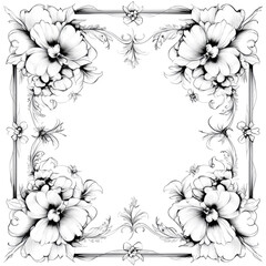 Poster - Detailed White Floral Square Border Design on Transparent Background for Decorative Projects