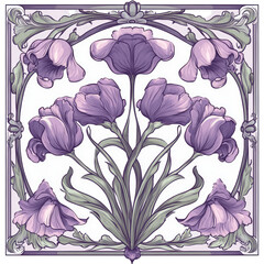 Poster - Elegant Floral Illustration Featuring Purple Tulips and Decorative Border on White Background