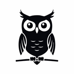 Poster - A stylized black and white owl illustration with a minimalist flat design on a branch