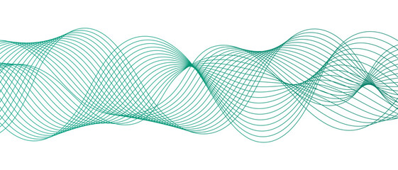 Aufkleber - Abstract digital wave pattern consisting of smooth, flowing lines in a teal green gradient. Spaced and curve in white background, with forming symmetrical sine wave shapes and depth and motion.