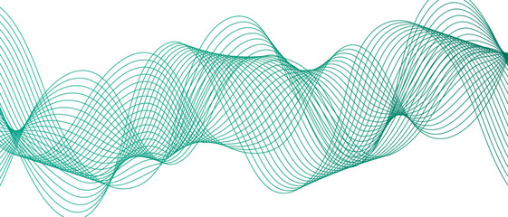 Leinwandbilder - Abstract digital wave pattern consisting of smooth, flowing lines in a teal green gradient. Spaced and curve in white background, with forming symmetrical sine wave shapes and depth and motion.
