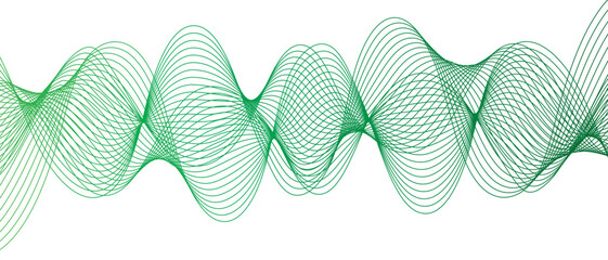 Aufkleber - Abstract digital wave pattern consisting of smooth, flowing lines in a teal green gradient. Spaced and curve in white background, with forming symmetrical sine wave shapes and depth and motion.