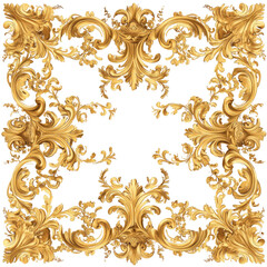 Poster - Golden Baroque Filigree Design On Transparent Background With Ornate Floral Pattern And Decorative Elements