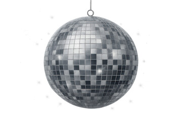 Poster - Silver disco ball gleaming, rotating against transparent backdrop, capturing festive party atmosphere and celebration energy