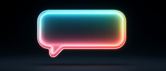 Poster - Neon speech bubble glowing in dark, creating vibrant and modern communication symbol
