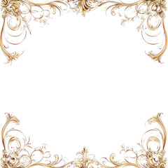 Poster - Intricate Golden Baroque Frame With Detailed Floral And Scrollwork Design on Transparent Background
