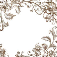 Poster - Intricate Silver Floral Corner Design With Transparent Background