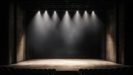 Poster - Empty Theater Stage with Dramatic Lighting and Dark Background for Performing Arts and Event Productions 4k video footage