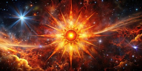 Wall Mural - A Fiery Celestial Orb Radiates Light and Energy Across a Starry Expanse, Illuminated by Glowing Nebulae and Distant Suns