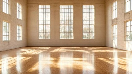 Poster - bright and spacious room with elegant large windows and wooden floor for events or gatherings 4k vid