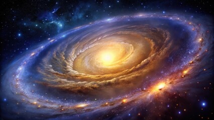 Wall Mural - A Celestial Tapestry of Golden and Azure Nebulae Swirling in an Enigmatic Cosmic Dance, Illuminated by Brilliant Stars and Radiant Light