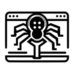 Fototapete - A stylized black and white illustration of a spider on a laptop screen.