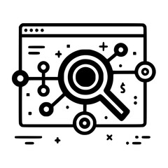 Poster - A black and white graphic of a web browser window with a magnifying glass, representing data analysis and research.