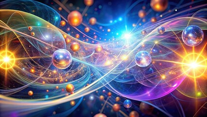 Wall Mural - Cosmic Dance of Interconnected Spheres and Energetic Filaments in a Vibrant, Multidimensional Realm