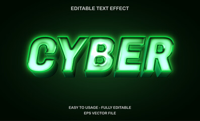 Poster - Cyber text, editable text effect template, 3d bold futuristic green neon light style typeface