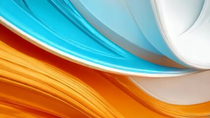Poster - Abstract flowing pattern of wavy orange, white and blue ribbons layered for a dynamic modern design with glossy finish, perfect for backdrop use