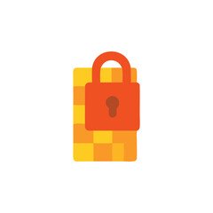 Poster - A stylized orange padlock secures a yellow and orange pixelated wall, symbolizing security.