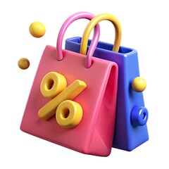 Aufkleber - 3d render shopping bags with percentage sign isolated on white background