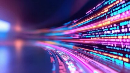 Poster - Digital Flow: An abstract and dynamic composition showcasing the essence of digital technology, with colorful data streams gracefully flowing across a blurred, futuristic background.