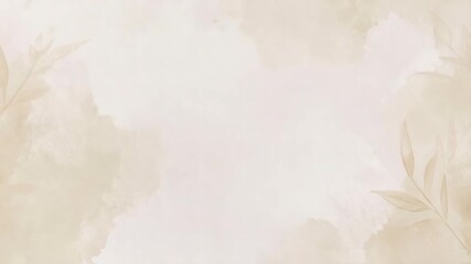Poster - Subtle neutral beige watercolor background with soft brushstrokes and leaf accents on the corners creating an elegant, artistic texture.