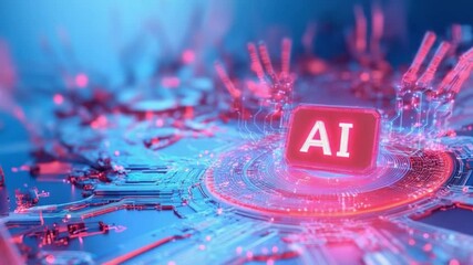 Poster - AI Innovation: Futuristic AI concept with glowing AI logo at the center of a circuit board, symbolizing technological advancement and innovation.