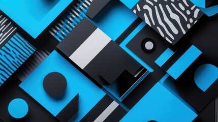 Abstract geometric pattern featuring bold black, cyan and white shapes