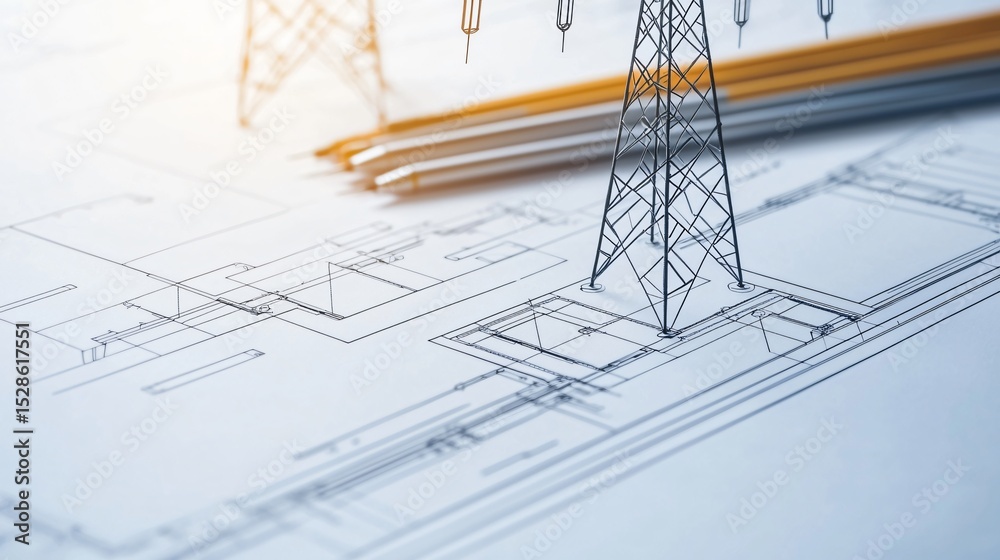 Stringing Tower A site layout blueprint for a power substation with dynamic pen ...
