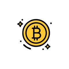 Leinwandbilder - A golden Bitcoin coin icon with sparkling stars around it.