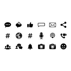 Fototapete - Social media communication network connection like share comment camera microphone icon symbols vector set