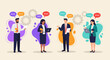 © GraphicsWorld - Business Discussion Concept. Vector illustration in flat style of a group of people communicating to each other in speech bubbles. Isolated on background.