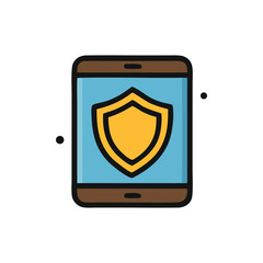 Poster - Tablet displaying a golden shield icon, representing security and protection.