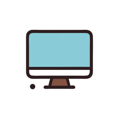 Leinwandbilder - A minimalist illustration of a desktop computer with a blue screen and brown base.